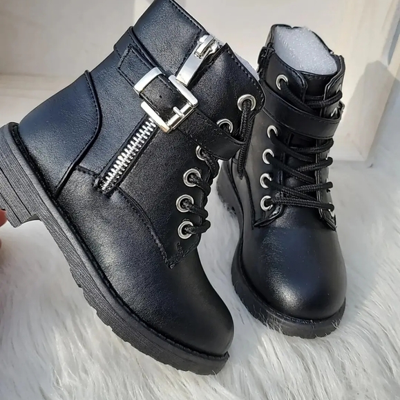 Black Combat Moto Boots - Picture 3 of 3